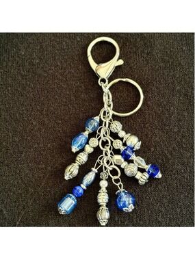 NEW Sky Blue Crystal Beaded Bag Charm Keychain Handmade One of a Kind NWT (#10)